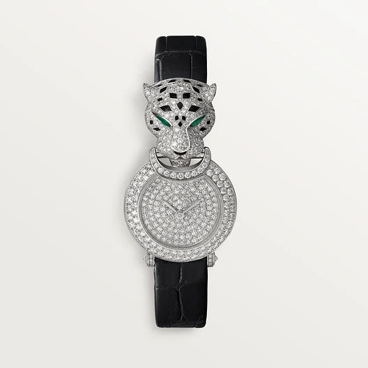 Cartier La Panthère watch, 23.6 mm Rhodium-finish white gold Black