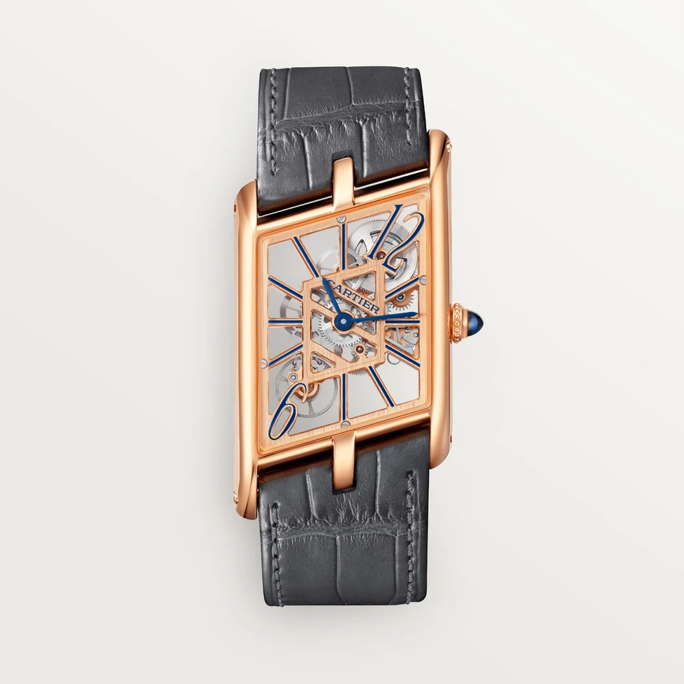 Cartier Tank Asymétrique watch, skeleton Rose Gold Grey