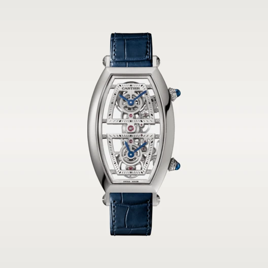 Cartier Tonneau Skeleton XL watch, White gold Blue
