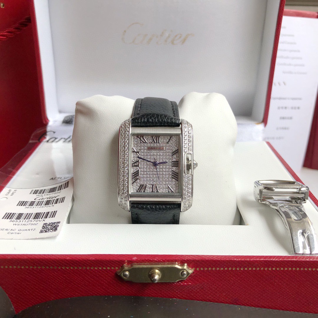 TANK ANGLAISE DE CARTIER Medium size:  imported Swiss quartz movement, 316L fine steel case with Swarovski crystal,