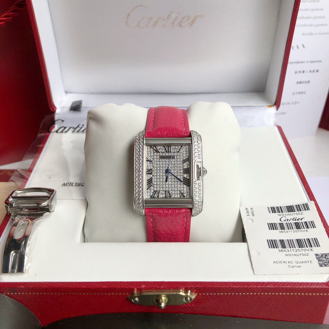 TANK ANGLAISE DE CARTIER9 Medium size, imported Swiss quartz movement, 316L fine steel case with Swarovski crystal,