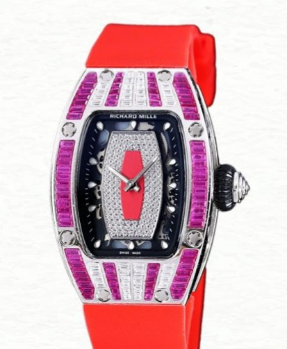 Richard Mille RM 07-01 Ladies Automatic Rubber Band Red With Diamonds Dial
