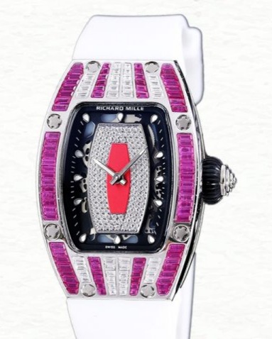 Richard Mille RM 07-01 Ladies Automatic Rubber Band Watch Red With Diamonds Dial