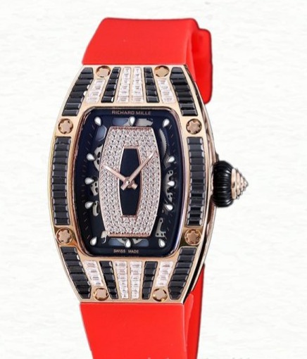 Richard Mille RM 07-01 Ladies Automatic Watch Rubber Band Black With Diamonds Dial