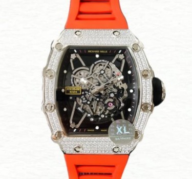 Richard Mille RM35-02 Men Mechanical Diamond Bezel Transparent Dial Rubber Band
