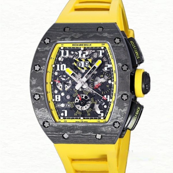 Richard Mille RM 011 Automatic Men Watch Rubber Band Carbon Fiber