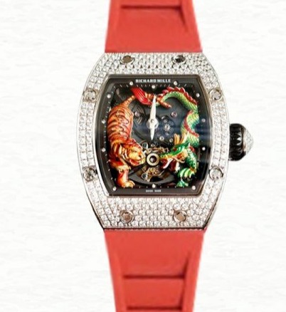 Richard Mille RM51-01 Ladies Mechanical Diamond Bezel Tiger and Dragon Dial
