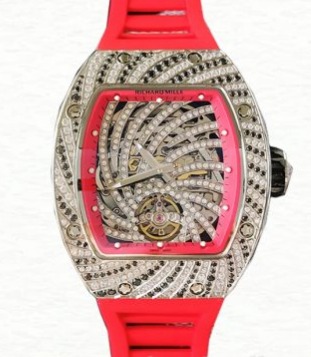 Richard Mille RM51-02 Ladies Mechanical Diamond Bezel Rubber Band Diamond Paved Dial