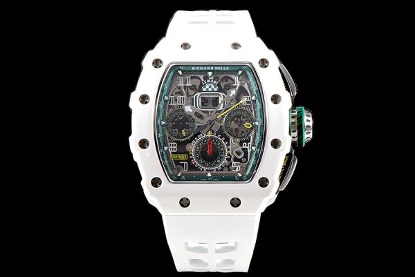 Richard Mille Replica RM 011-03 White Rubber Strap Open-face Digital Dial