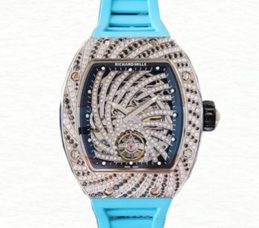 Richard Mille RM51-02 Mechanical Ladies Watch Diamond Paved Dial Rubber Band