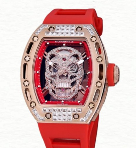 Richard Mille RM 052 Men Automatic Diamonds Skull Dial Stainless Steel Rubber Band