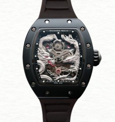 Richard Mille RM57-01 Men Mechanical Rubber Band Silver Dragon and Phoenix Dial