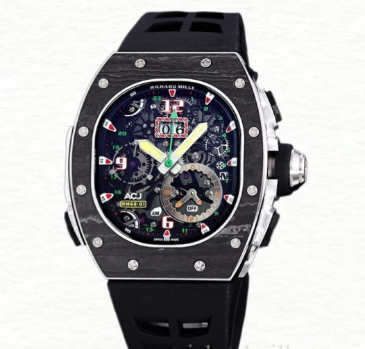 Richard Mille RM 62-01 Automatic Men Rubber Band Carbon Fiber Transparent Dial