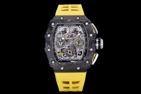 Richard Mille Replica RM 011 Yellow Strap Yellow Nail Dial