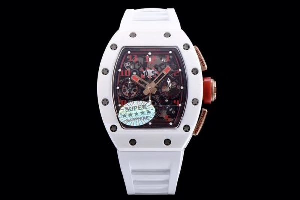 Richard Mille Replica RM 011 White Strap Open Face Red Digital Dial