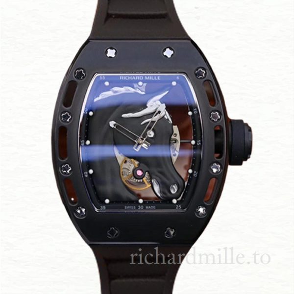 Richard Mille RM52-02 Mechanical Men Rubber Band Watch Horse Head Skeleton Dial