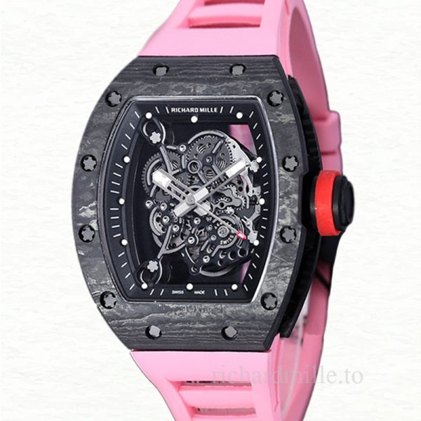 Richard Mille RM 055 Automatic Men Rubber Band Carbon Fiber Transparent Dial