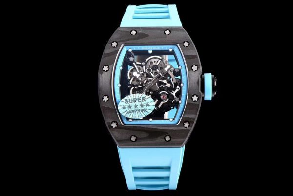 Richard Mille Replica RM 055 Blue Rubber Strap Carbon Fiber Case
