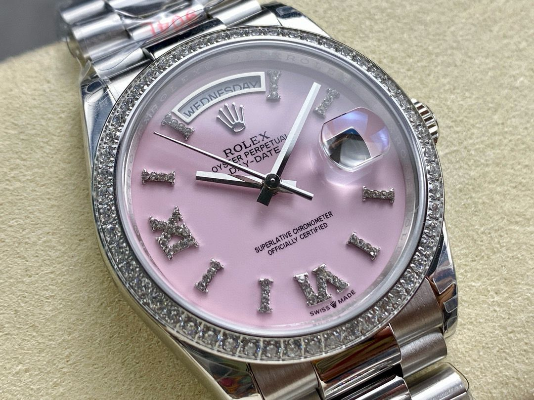 Rolex DayDate 36mm Pink Pearl With Diamond Bezel Superclone